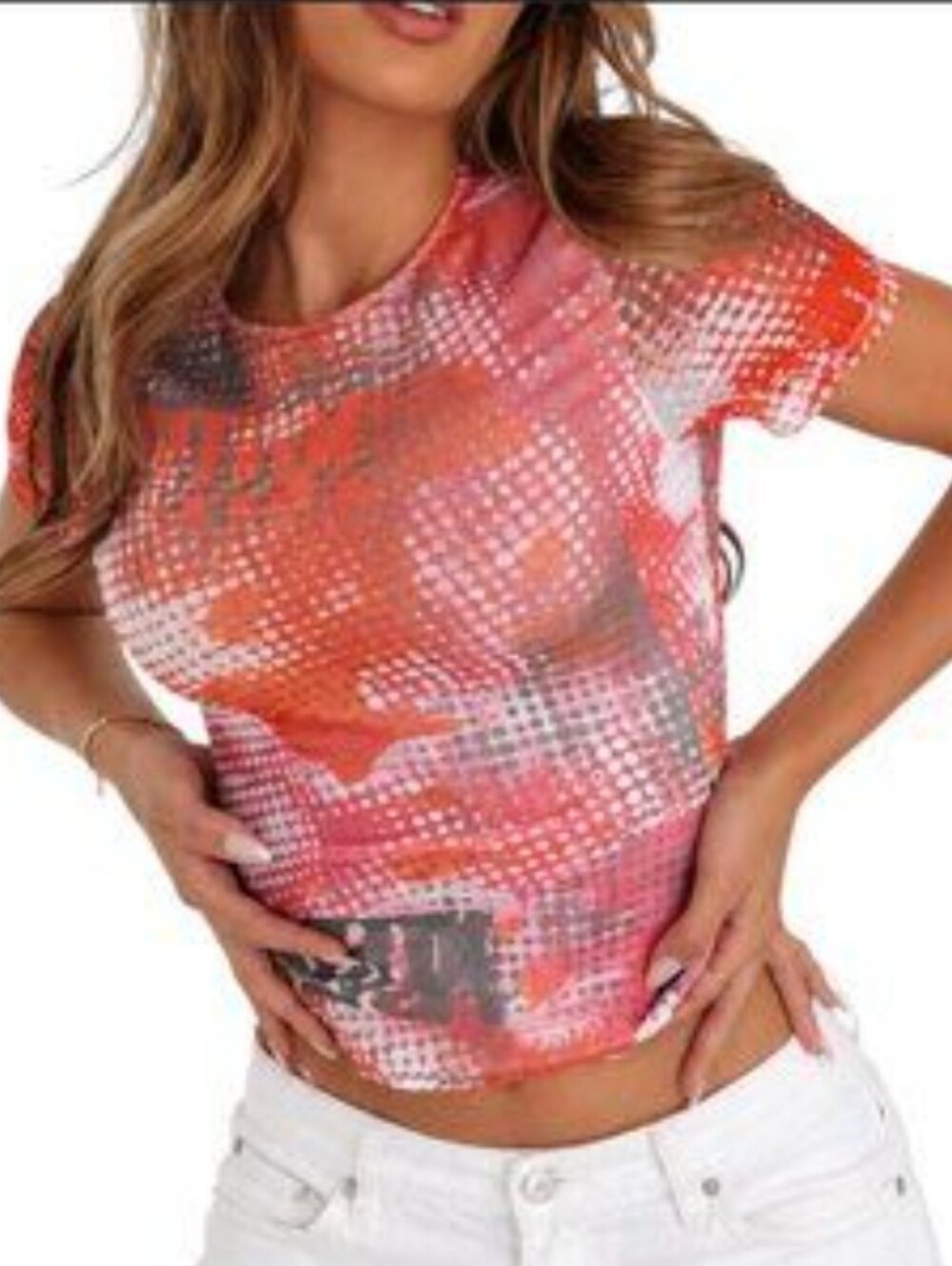 White Fox Boutique Disco Daze Mesh Top Pink Multicolor Small NWT Y2k 2000s Style